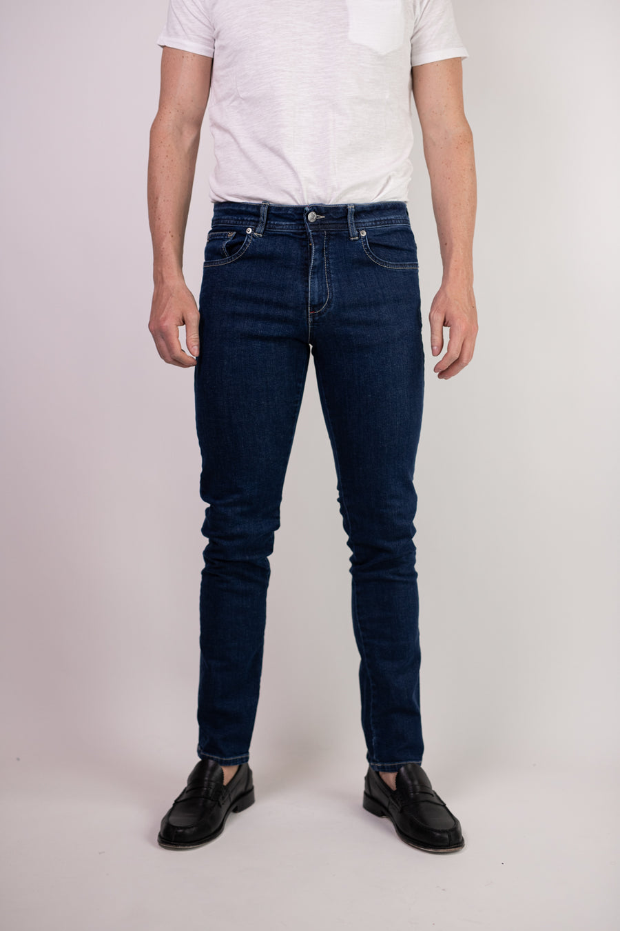 Jeans 5 Tasche in Denim Elasticizzato Blu Chiaro