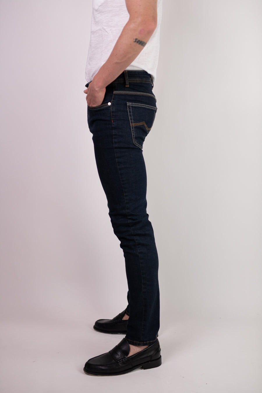 Jeans 5 Tasche in Denim Elasticizzato Blu Scuro