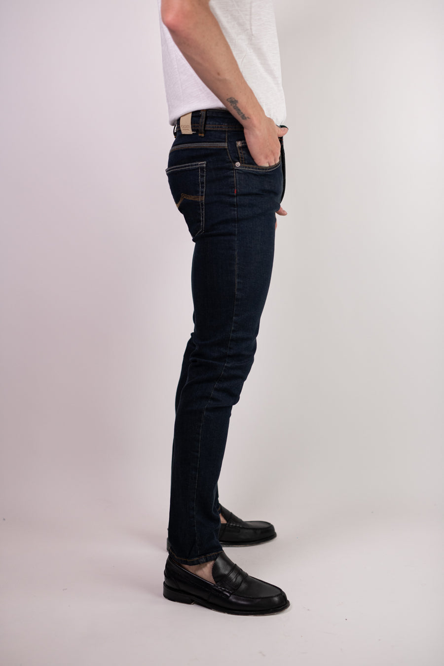 Jeans 5 Tasche in Denim Elasticizzato Blu Scuro
